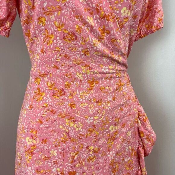 Part Two 2 Women’s 40 US Medium Pink Floral Short Sleeve Wrap Midi Dress Summer - Picture 2 of 14